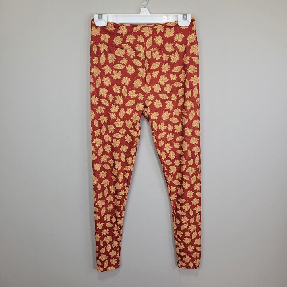 Rust Color Autumn Gold Leaves Polyester Spandex Ankle Leggings One Size Fits All
